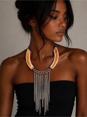Statement Cream and Silver Fringe Collar Necklace
